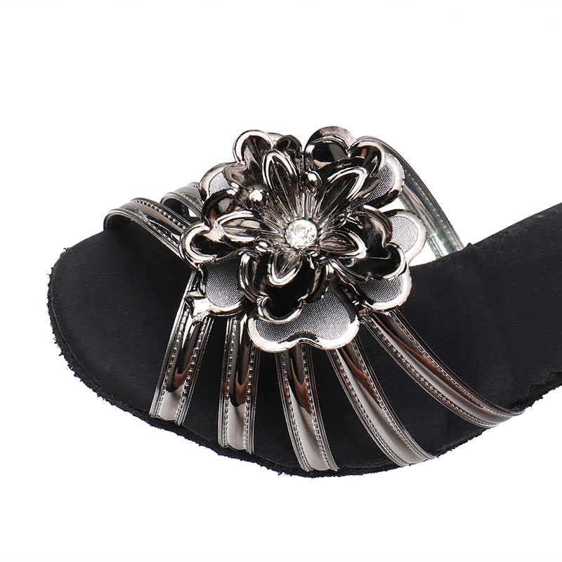 Flower Ankle Strap Peep Toe Satin Latin Shoes For Women