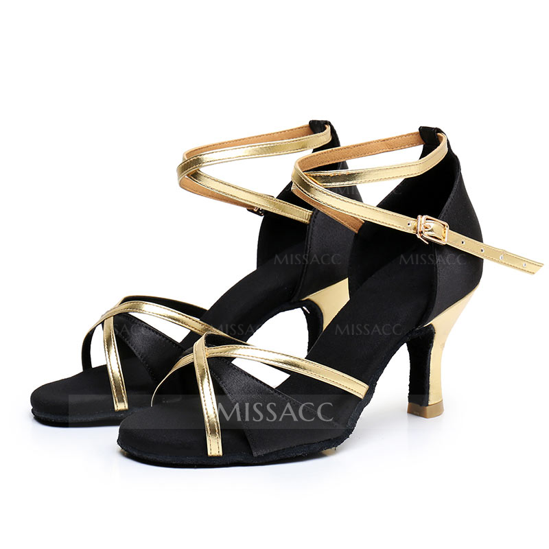 Ankle Strap Heel Peep Toe Satin Latin Shoes For Women