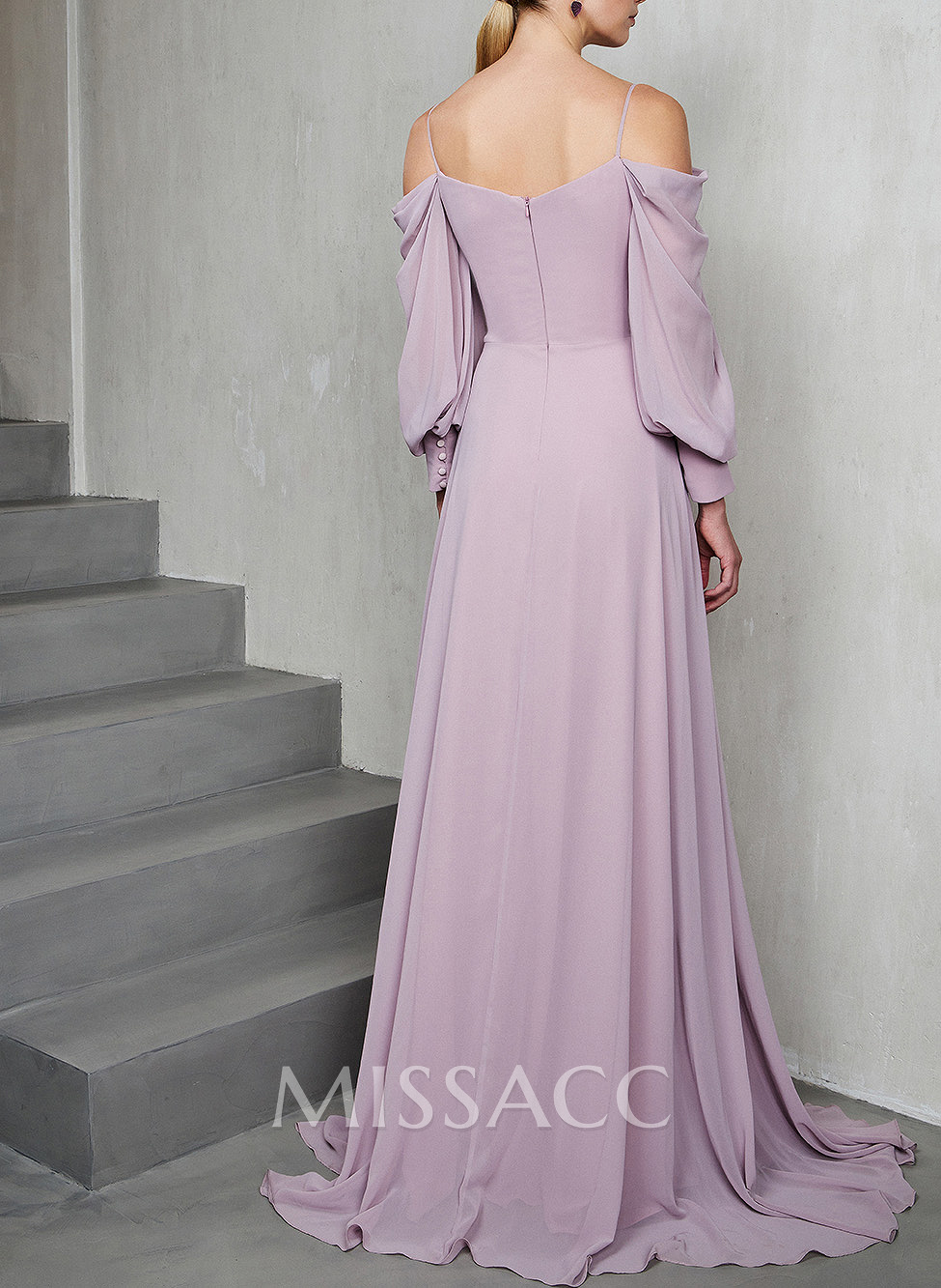 A-Line Chiffon Long Sleeves Evening Dresses With Split Front