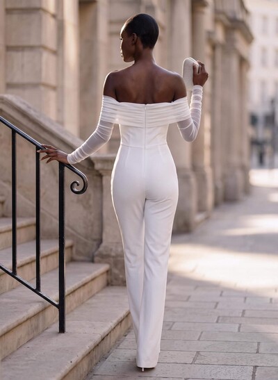 Classic Off-The-Shoulder Long Sleeves Jumpsuit/Pantsuit