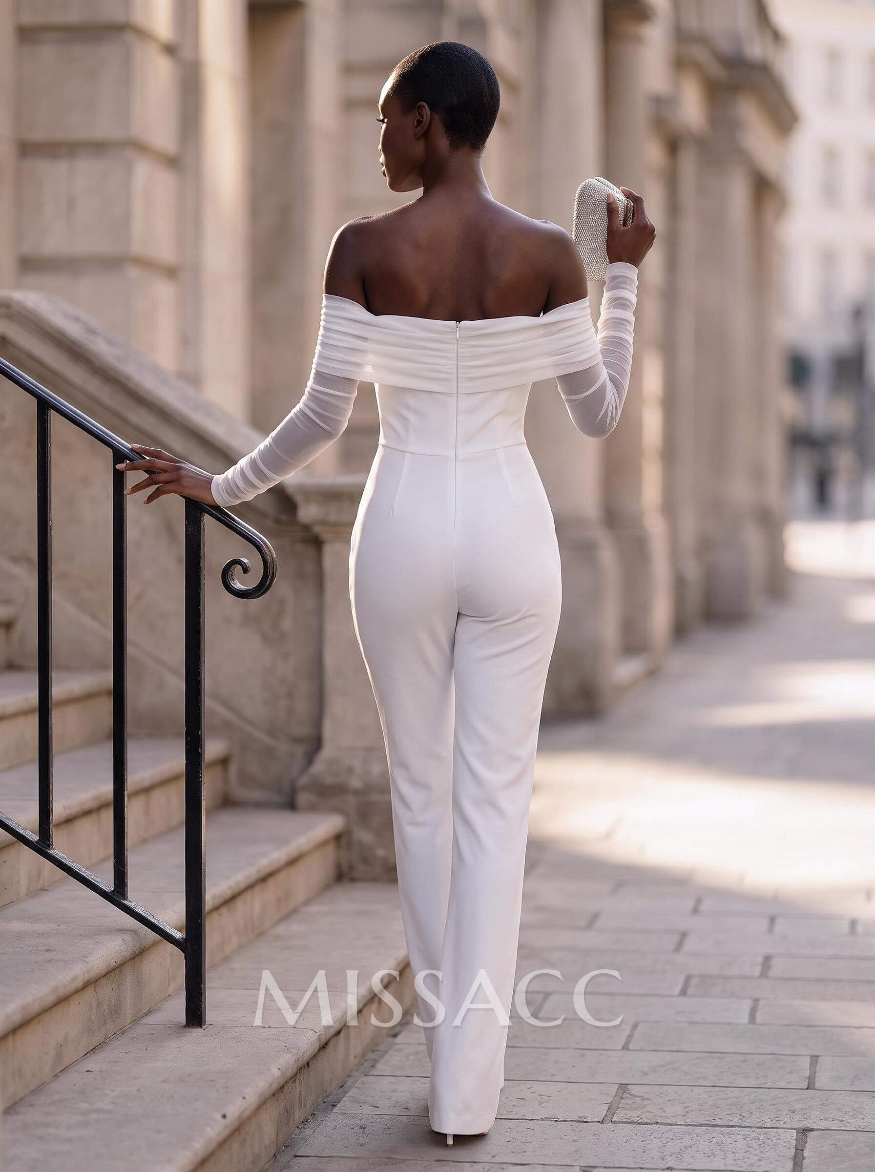 Classic Off-The-Shoulder Long Sleeves Jumpsuit/Pantsuit Classic Off-The-Shoulder Long Sleeves Jumpsuit/Pantsuit