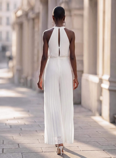 Jumpsuit/Pantsuit High Neck Chiffon Pleated Evening Dresses