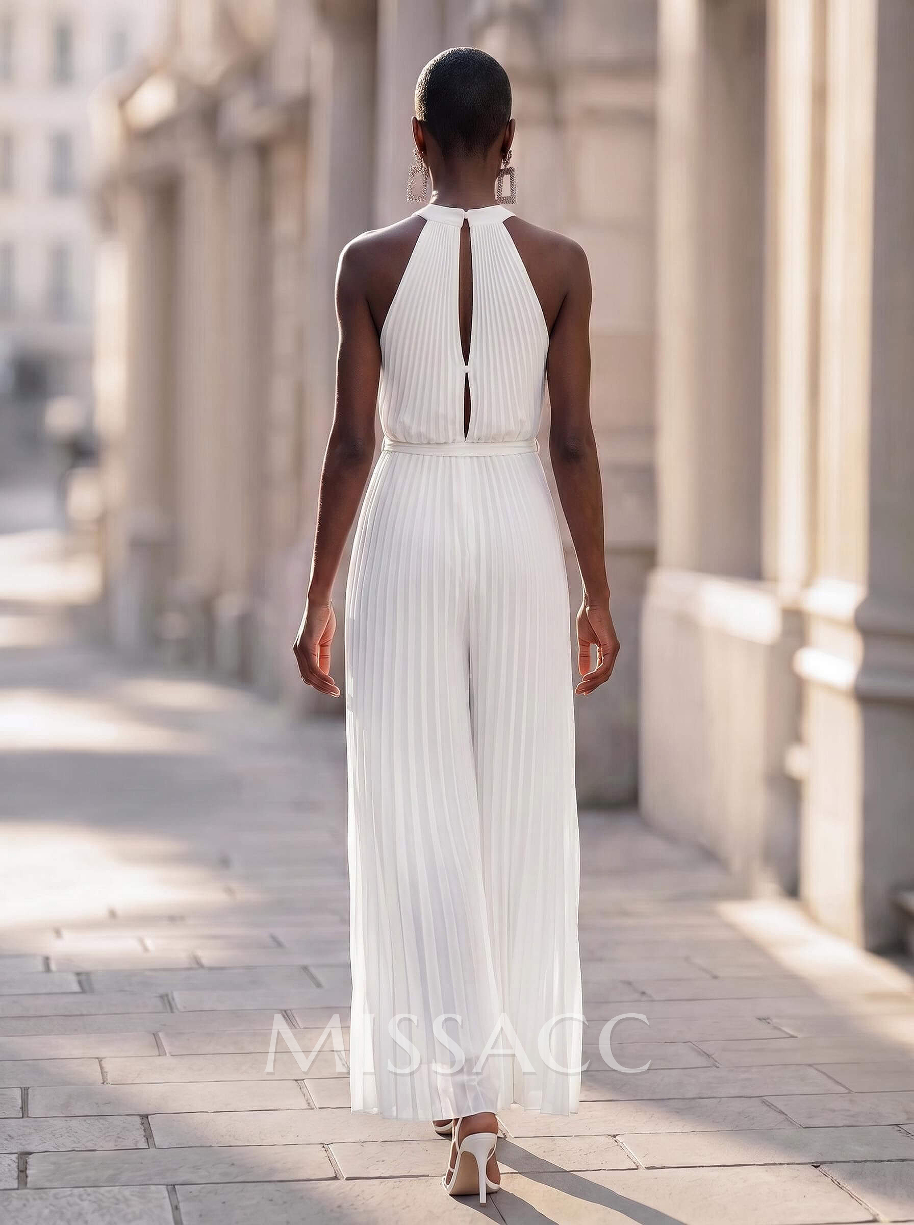 Jumpsuit/Pantsuit High Neck Chiffon Pleated Evening Dresses