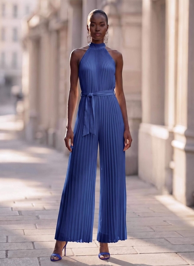 Jumpsuit/Pantsuit High Neck Chiffon Pleated Evening Dresses
