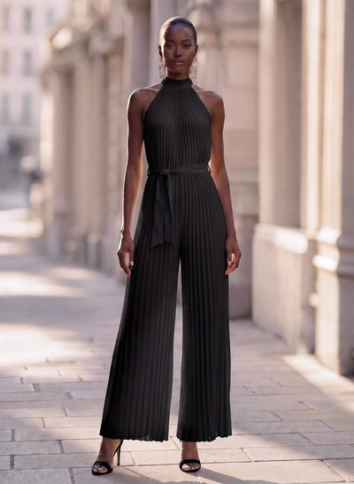 Jumpsuit/Pantsuit High Neck Chiffon Pleated Evening Dresses