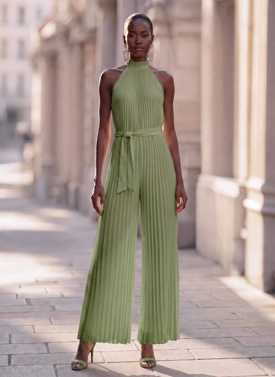 Jumpsuit/Pantsuit High Neck Chiffon Pleated Evening Dresses