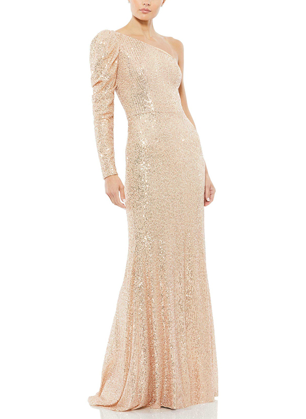Sheath/Column One-Shoulder Long Sleeves Sequined Evening Dresses