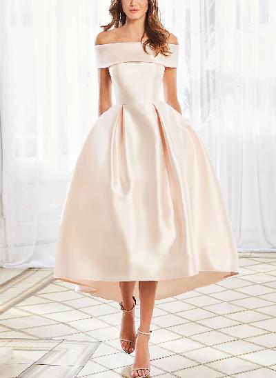 Simple Satin Off-The-Shoulder Pockets Evening Dresses
