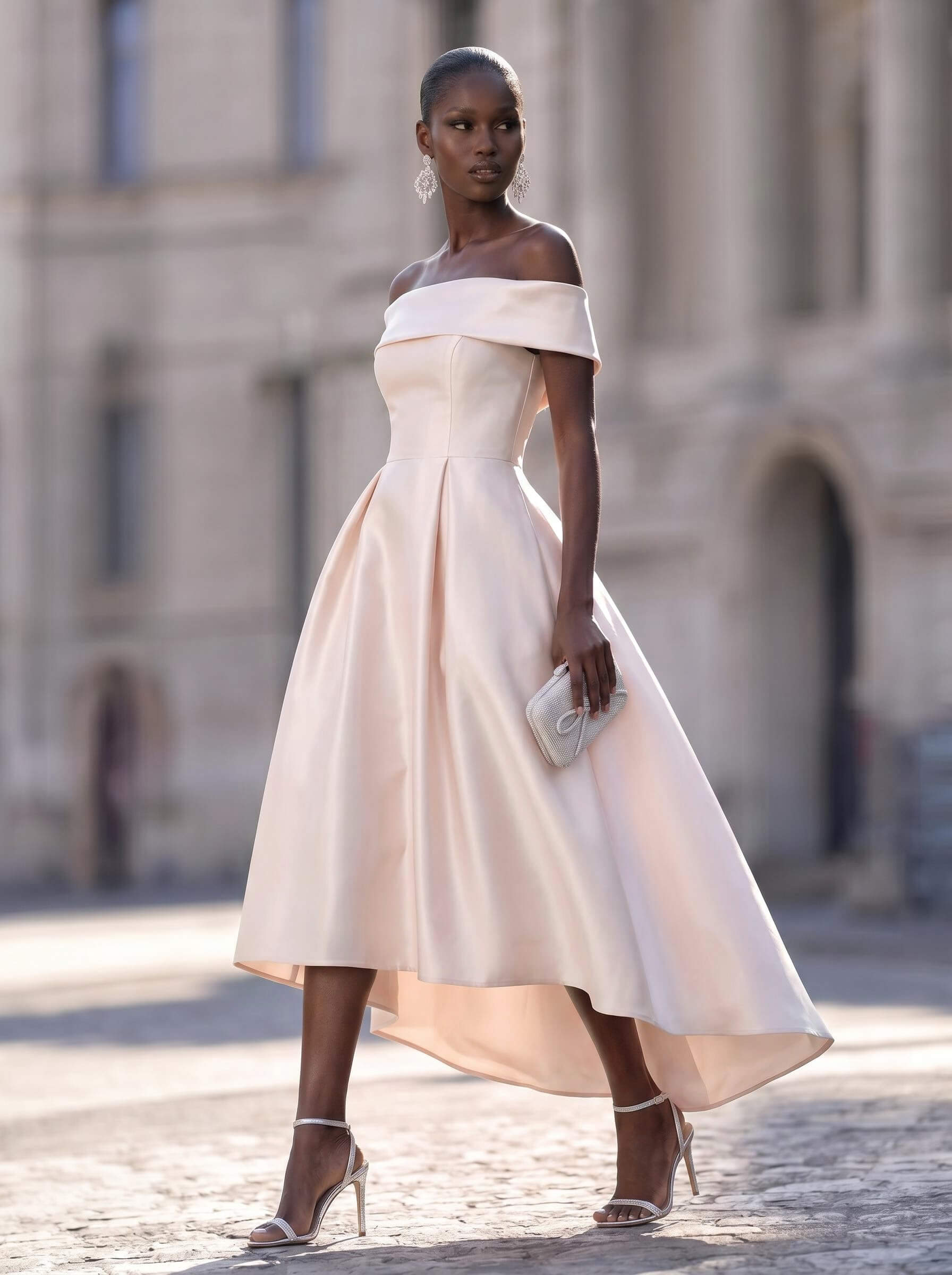 Simple Satin Off-The-Shoulder Pockets Evening Dresses