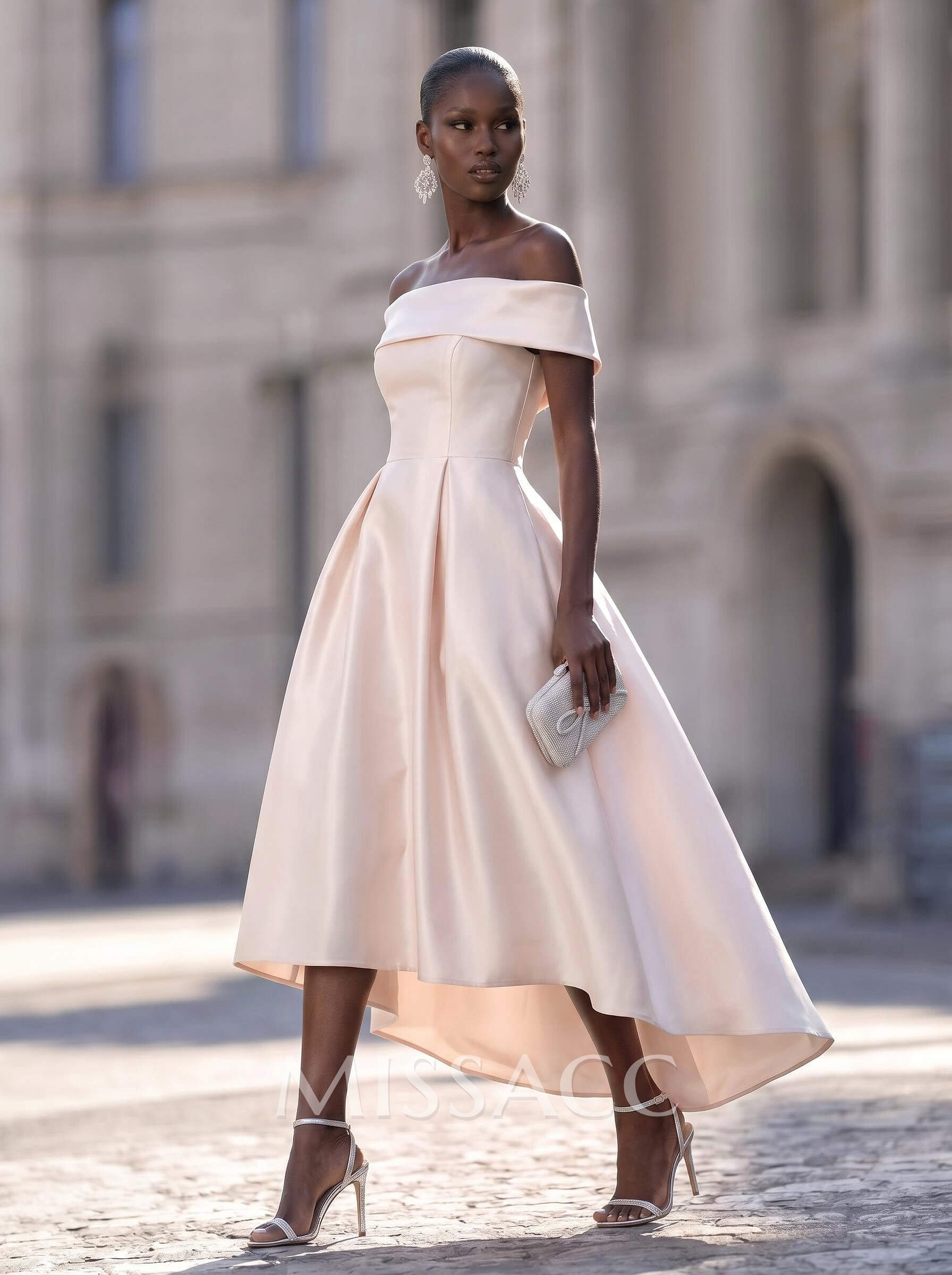 Simple Satin Off-The-Shoulder Pockets Evening Dresses
