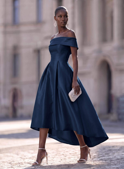 Simple Satin Off-The-Shoulder Pockets Evening Dresses