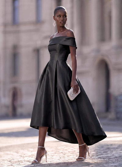 Simple Satin Off-The-Shoulder Pockets Evening Dresses