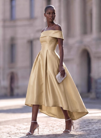 Simple Satin Off-The-Shoulder Pockets Evening Dresses