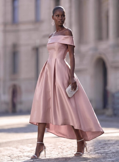 Simple Satin Off-The-Shoulder Pockets Evening Dresses