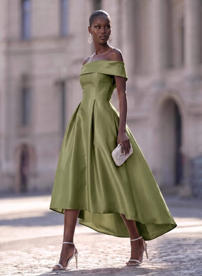 Simple Satin Off-The-Shoulder Pockets Evening Dresses