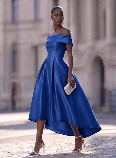 Simple Satin Off-The-Shoulder Pockets Evening Dresses