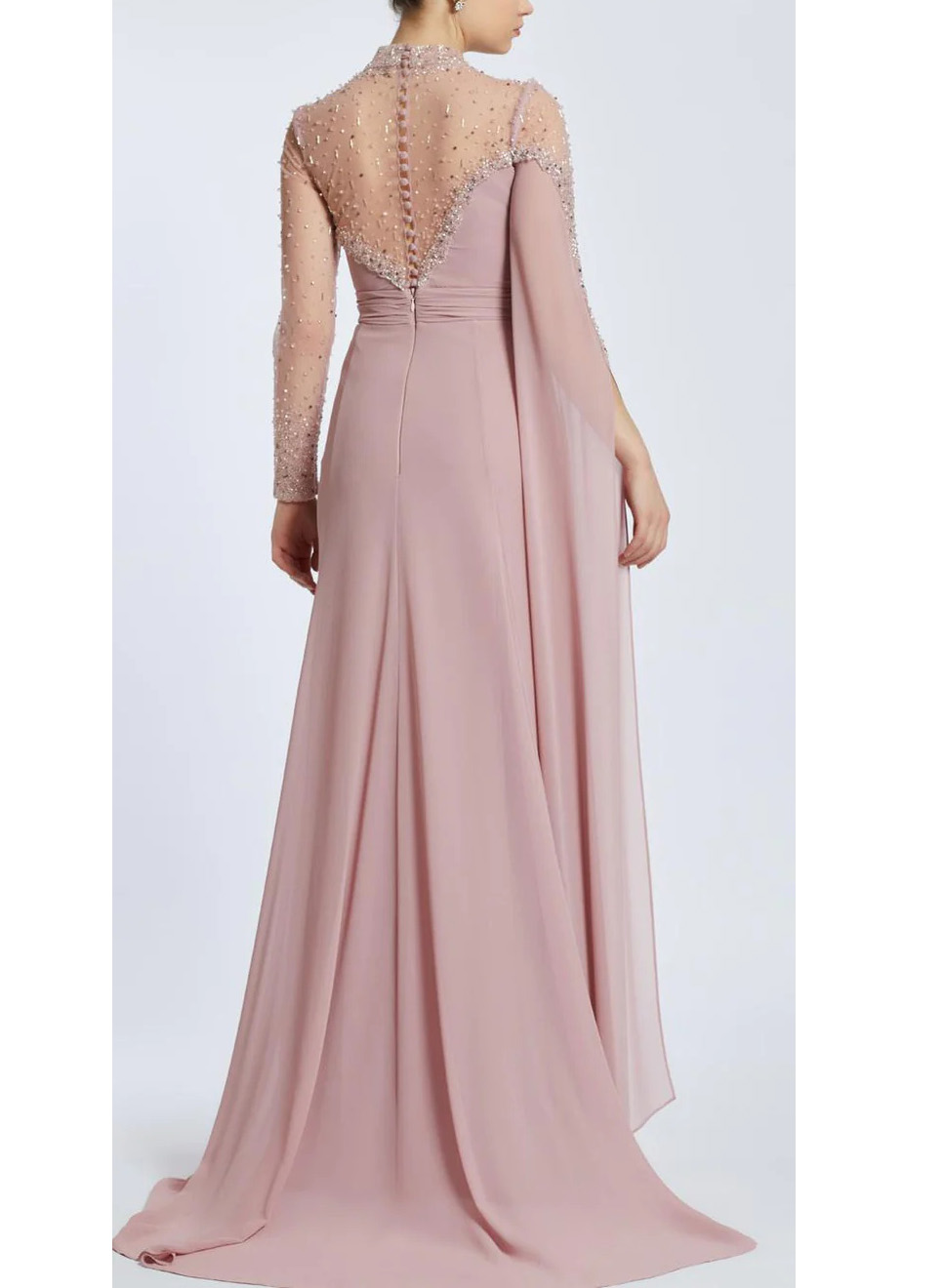 Sparkly Long Sleeves Column Chiffon Evening Dresses With Beading
