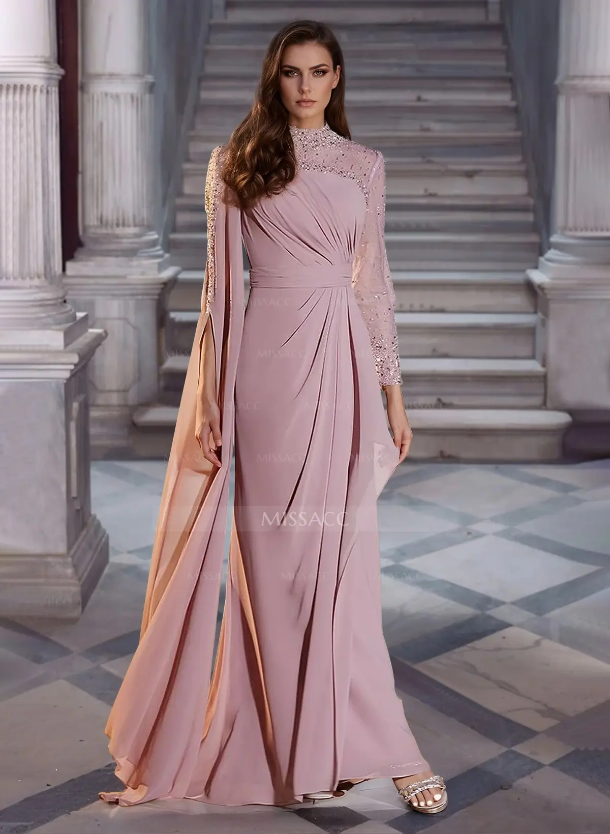 sachin and babi light blue dress Long Sleeves Red/Burgundy Dress Chiffon Sexy Deep V Neck Women Formal –  Siaoryne main image 1