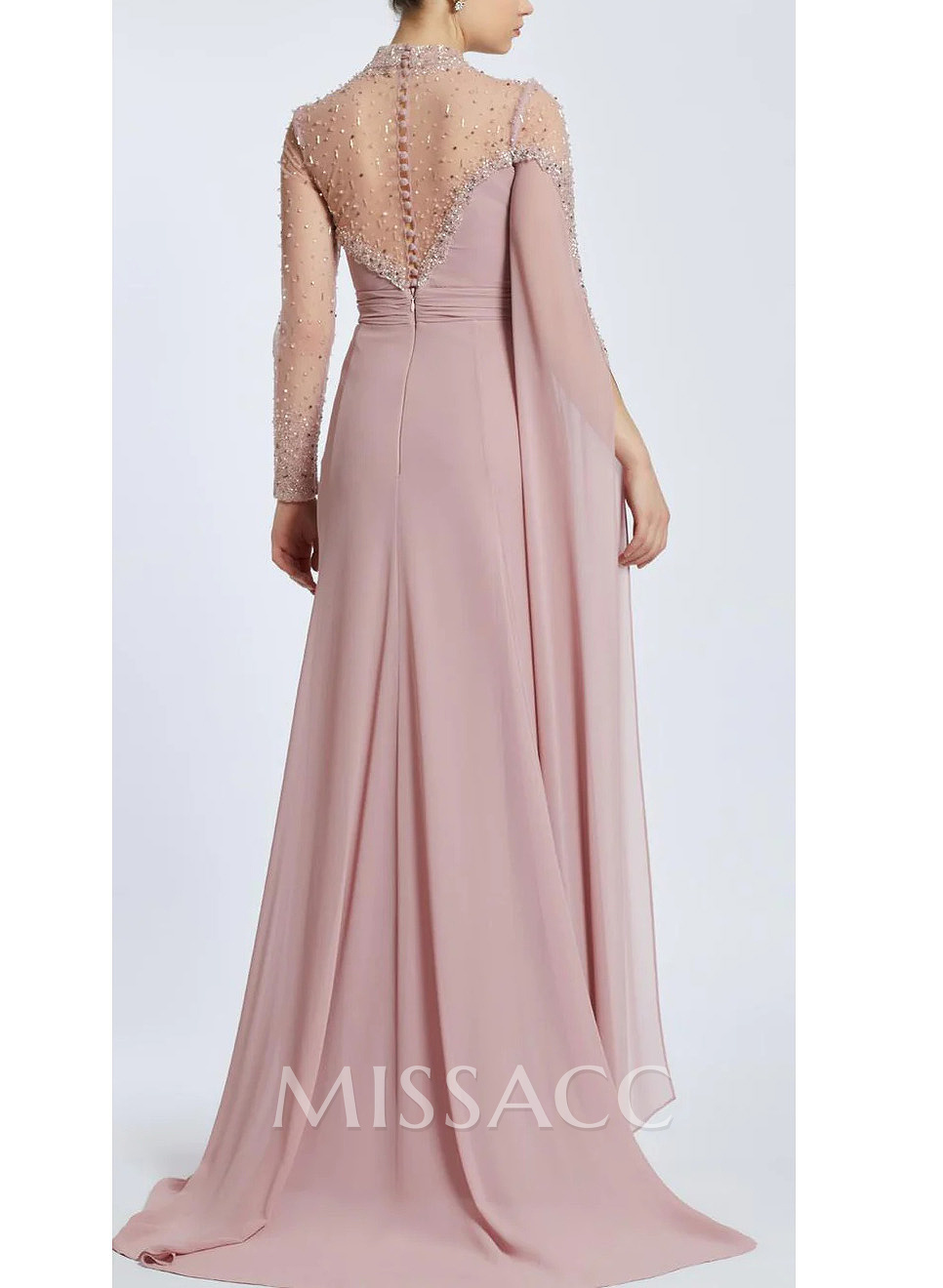 Sparkly Long Sleeves Column Chiffon Evening Dresses With Beading Sparkly Long Sleeves Column Chiffon Evening Dresses With Beading