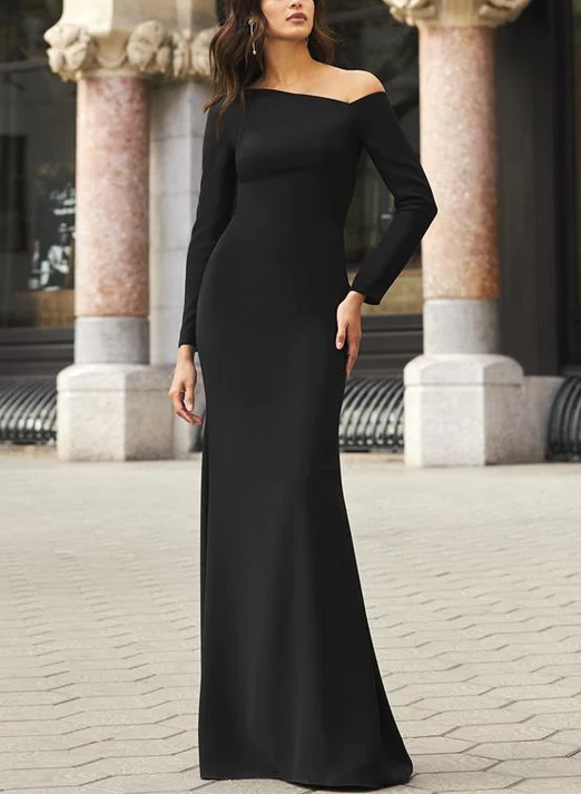 Glamour Black Long Sleeves Crepe Evening Dresses