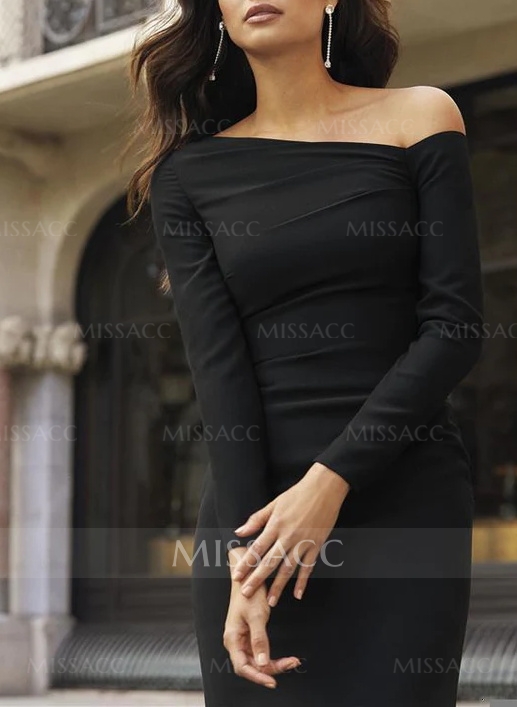 Glamour Black Long Sleeves Crepe Evening Dresses