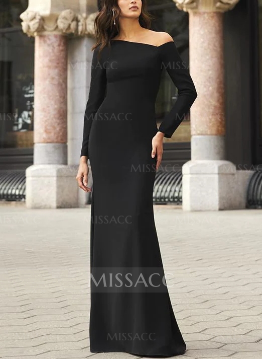 Glamour Black Long Sleeves Crepe Evening Dresses