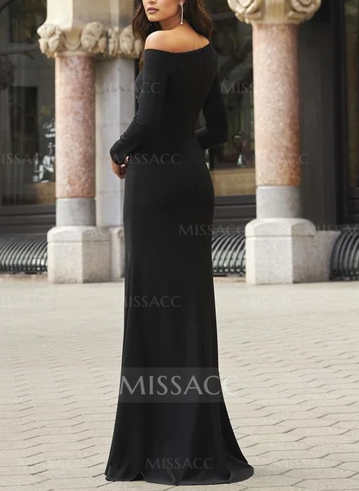 Glamour Black Long Sleeves Crepe Evening Dresses