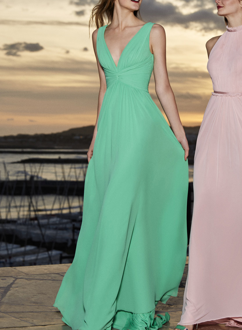 A-Line V-Neck Sleeveless Floor-Length Chiffon Evening Dresses