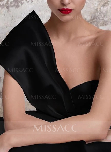 One-Shoulder A-Line Satin Evening Dresses With Court Train