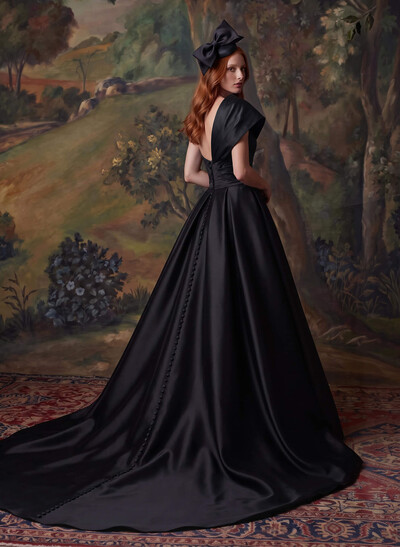 One-Shoulder A-Line Satin Evening Dresses With Court Train