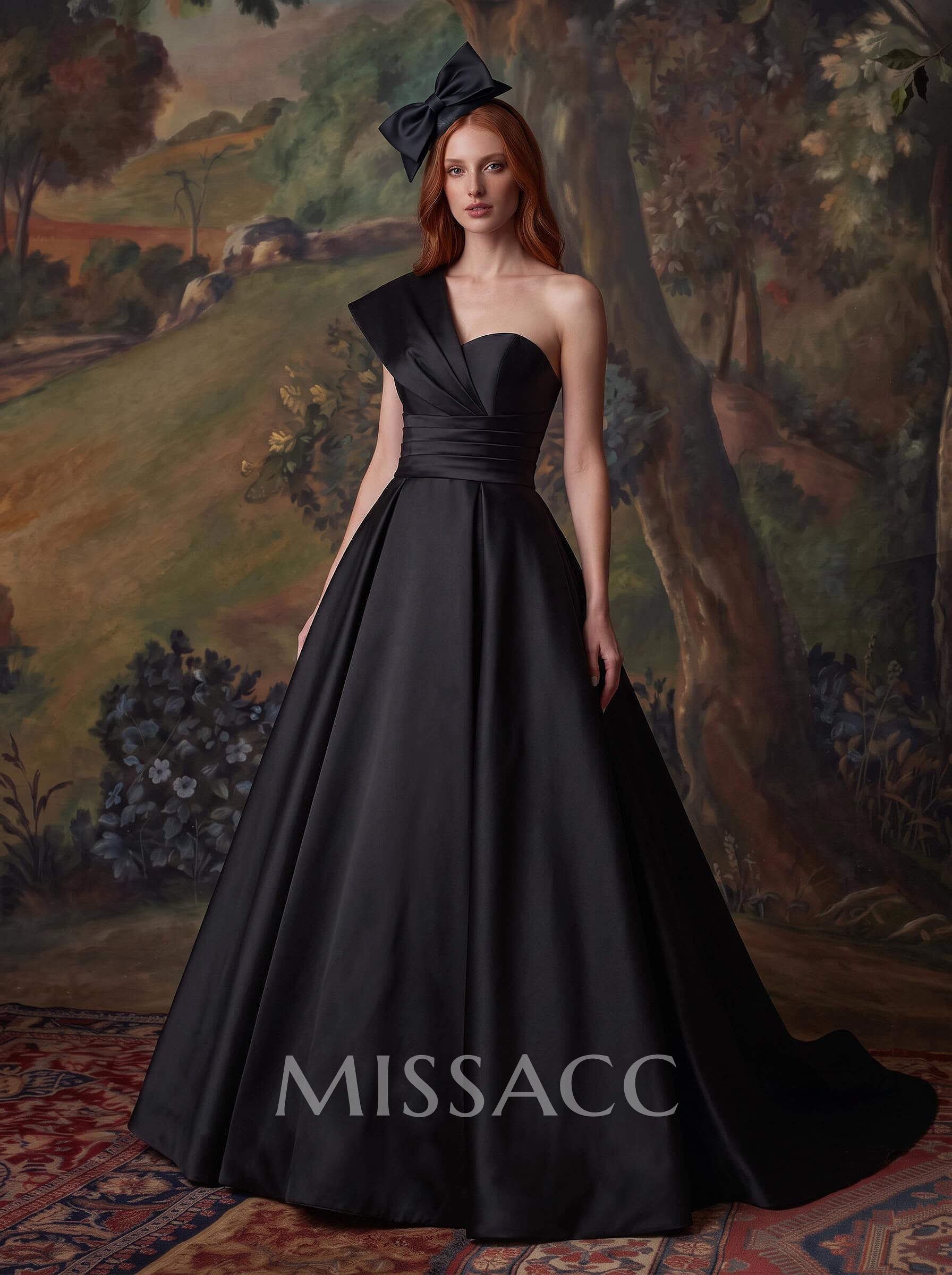 One-Shoulder A-Line Satin Evening Dresses With Court Train One-Shoulder A-Line Satin Evening Dresses With Court Train