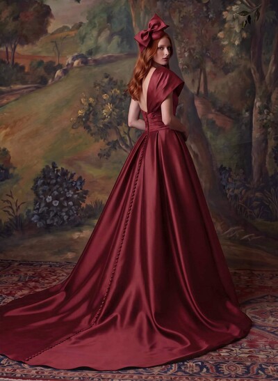 One-Shoulder A-Line Satin Evening Dresses With Court Train