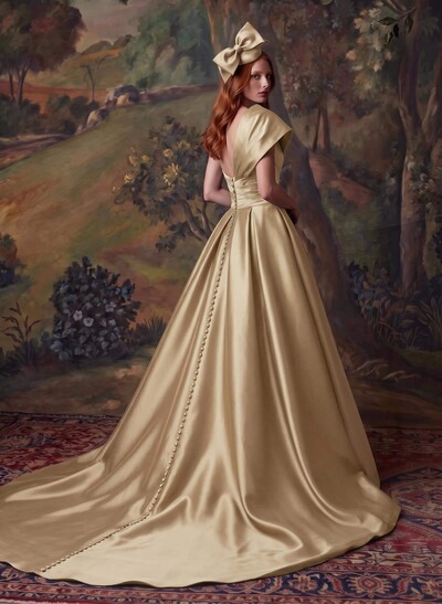 One-Shoulder A-Line Satin Evening Dresses With Court Train