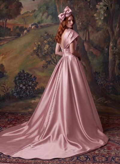 One-Shoulder A-Line Satin Evening Dresses With Court Train