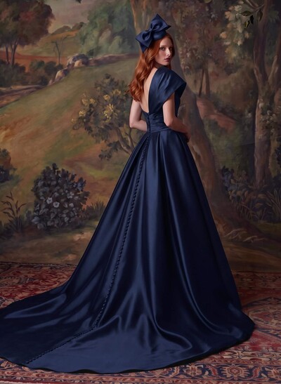 One-Shoulder A-Line Satin Evening Dresses With Court Train