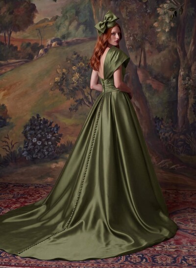 One-Shoulder A-Line Satin Evening Dresses With Court Train