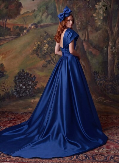 One-Shoulder A-Line Satin Evening Dresses With Court Train