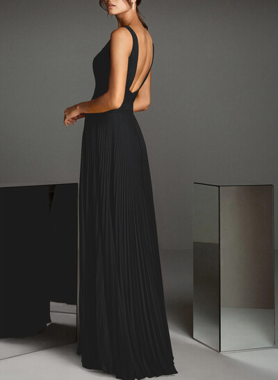 V-Neck A-Line Chiffon Pleated Evening Dresses