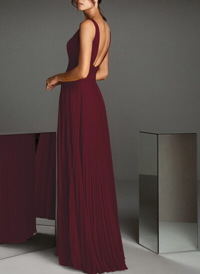 V-Neck A-Line Chiffon Pleated Evening Dresses