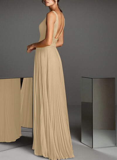 V-Neck A-Line Chiffon Pleated Evening Dresses