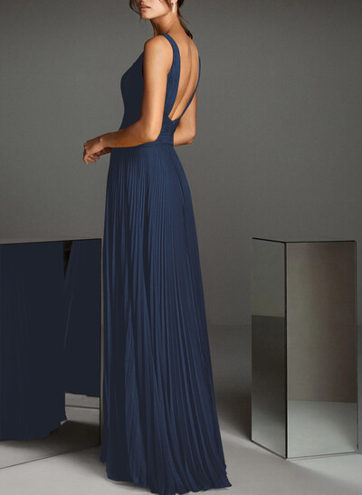 V-Neck A-Line Chiffon Pleated Evening Dresses