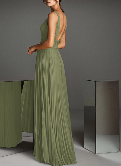 V-Neck A-Line Chiffon Pleated Evening Dresses