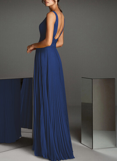 V-Neck A-Line Chiffon Pleated Evening Dresses