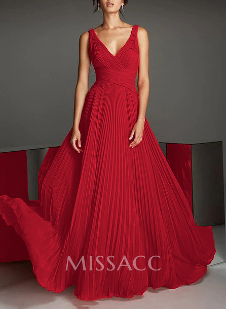V-Neck A-Line Chiffon Pleated Evening Dresses V-Neck A-Line Chiffon Pleated Evening Dresses