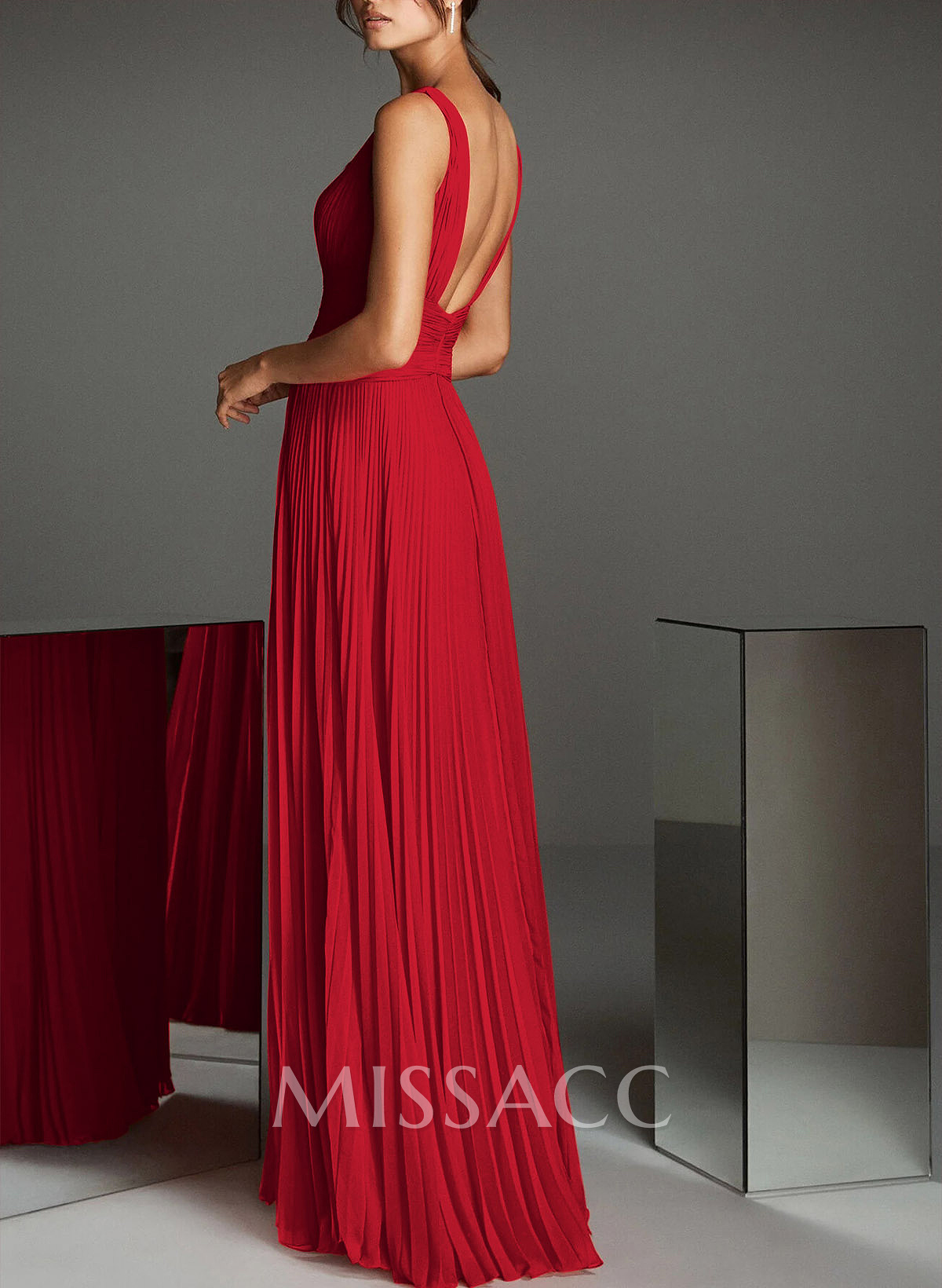 V-Neck A-Line Chiffon Pleated Evening Dresses V-Neck A-Line Chiffon Pleated Evening Dresses