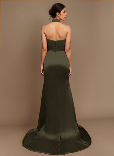 Sheath/Column Halter Charmeuse Evening Dress With High Split