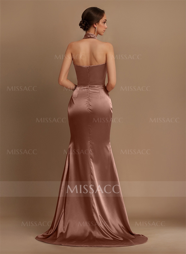 Sheath/Column Halter Charmeuse Evening Dress With High Split