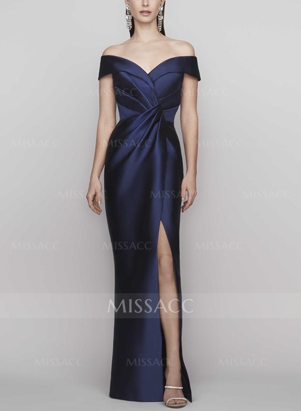 Sheath/Column Off-The-Shoulder Satin Evening Dresses With Split Front