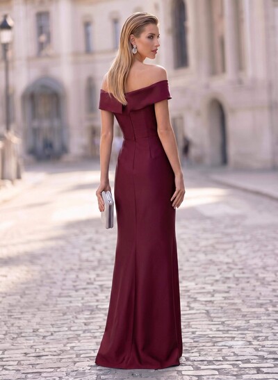Sheath/Column Off-The-Shoulder Satin Evening Dresses With Split Front