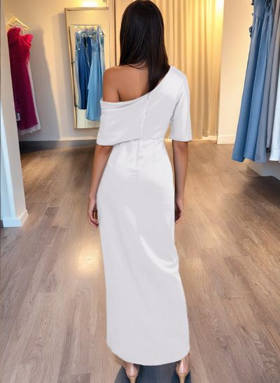 Sheath/Column One-Shoulder Satin Evening Dresses With Ruffle